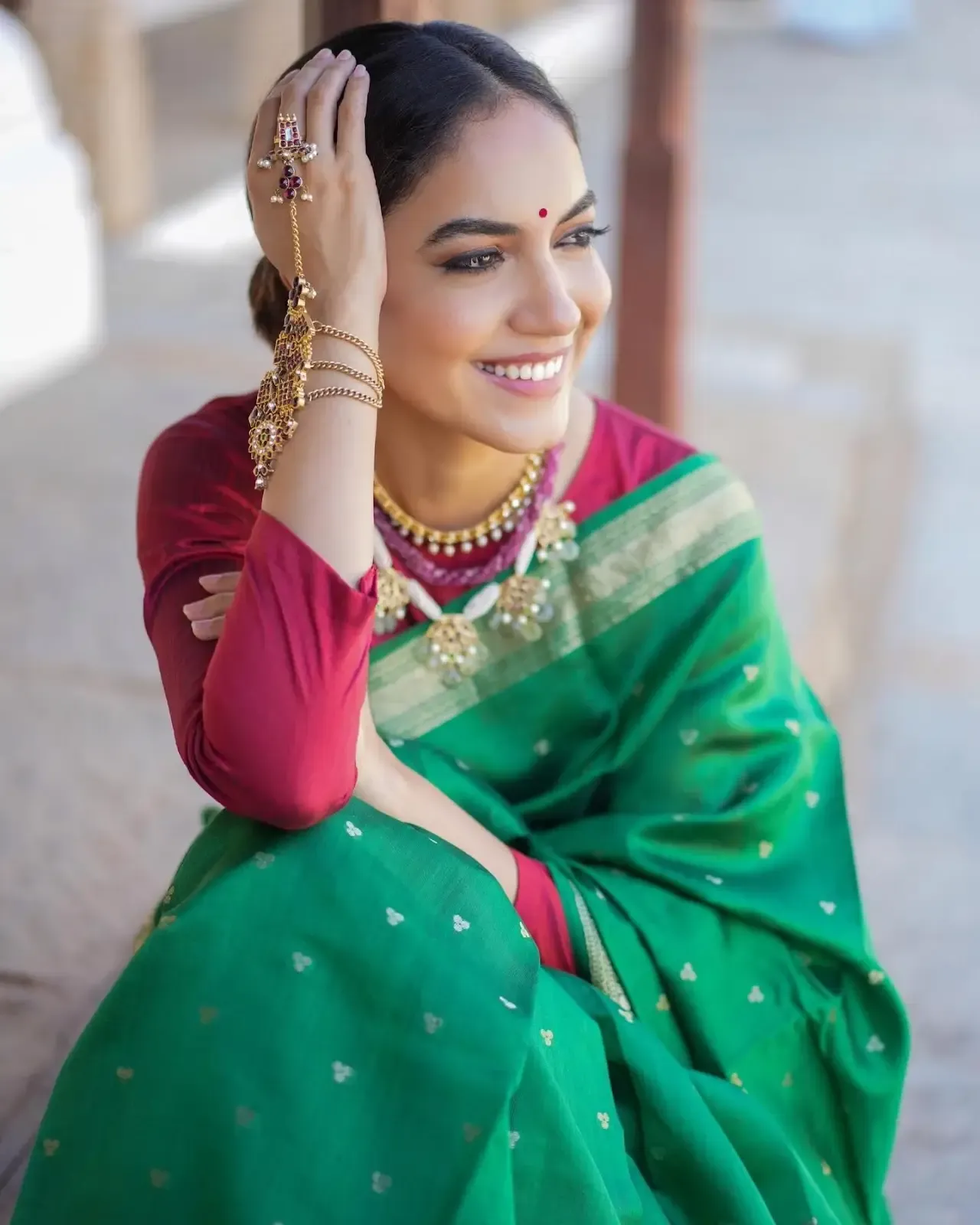South Indian Actress Ritu Varma in Traditional Green Saree